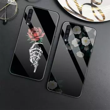 Чехол с цветочным принтом в виде черепа и розы для Samsung Galaxy A52 A53 A70 A71 A73 A13 5g A03 A72 A22 A21s A03 Core A42 Fundas, чехол из закаленного стекла For Samsung A70