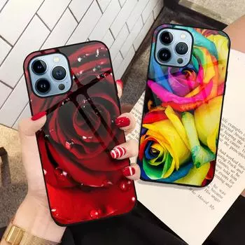 Чехол с цветочным рисунком «Красная роза» для Iphone 14 13 11 12 Pro Max Mini Xs Xr X 7 8 6s Plus Se 2022, задние чехлы из закаленного стекла For iphone 8 Plus