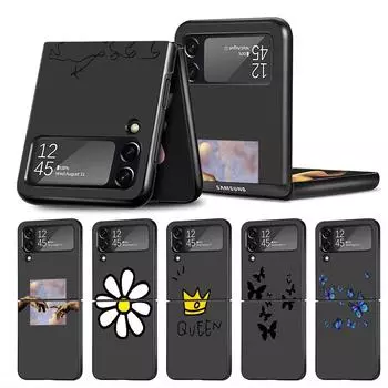 Чехол с цветочным сердечком для Samsung Galaxy Z Flip 3 5G 4, модный Z Flip3, роскошный черный твердый чехол для телефона Samsung Z Flip 5G