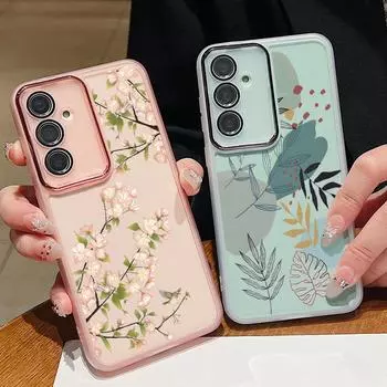 Чехол с цветочным узором и защитой объектива для Samsung S24 S22 Ultra Plus S23 S21 S20 Fe A53 A52 A54 A34 5g Slim Silicone Soft Clear Cover Samsung S24 чёрный