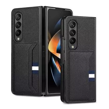Чехол с функцией слота для карт с защитой от царапин для Samsung Galaxy Z Fold 6 5 5G Fold5 Fold6 Fold4 Fold3 Fold2 Fold 3 2 4 Кожаные чехлы for Samsung Z Fold 6 чёрный