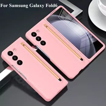 Чехол с гнездом для ручки для Samsung Galaxy Z Fold 6 5 4 3 5G Z Fold 4 Z Fold 6 с защитным экраном для ручки и крышкой из закаленной пленки For Samsung Z Fold 4&with film фиолетовый