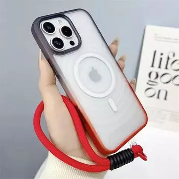 Чехол с градиентной текстурой для iPhone 16 Pro Max 11 12 13 14 15 Pro Max 16 Plus для Magsafe Magnetic Cover со шнурком iPhone 16 Pro Max чёрный