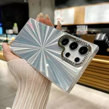 Чехол с градиентным перьевым покрытием Aurora для Samsung Galaxy S24 Ultra S22 S23 Plus S24Plus, лазерный жесткий акриловый противоударный чехол For Samsung S23Ultra