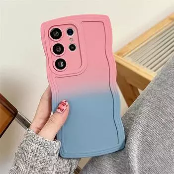 Чехол с градиентными волнистыми краями для iPhone 15 Pro Max 13 11 12 14 Pro Plus XR XS 7P 8Plus SE 2020, мягкий силиконовый противоударный чехол из ТПУ For Samsung S20 Plus розовый/синий