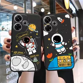 Чехол с изображением астронавта из мультфильма для iPhone Samsung A55 M34 S24 Xiaomi Redmi 13 Pro 14C Huawei Honor, противоударный чехол-бампер из черного матового ТПУ с защитой от царапин Samsung Galaxy S20 FE