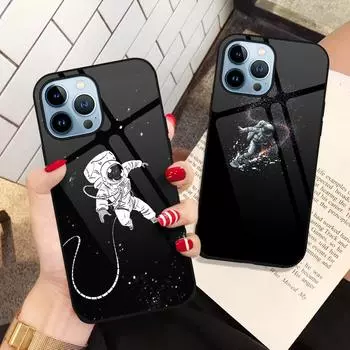 Чехол с изображением астронавта из закаленного стекла для Iphone 14 13 11 12 Pro Max Mini Xs Xr X 7 8 6s Plus Se 2022, защитный чехол Carcasa For iphone SE 2020