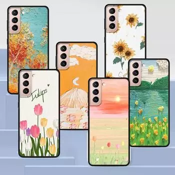 Чехол с изображением цветов в стиле ретро для Samsung Galaxy S22 Ultra, чехол для телефона S21 S20 FE S10 S9 S8 Plus S10e S7 Edge, черный мягкий Samsung S22 5G