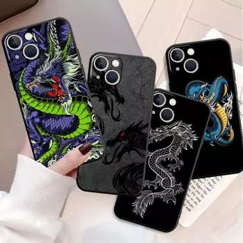 Чехол с изображением дракона и волка для Apple iPhone 11 13 14 12 Pro Max 7 8 XR X 6 5 5S SE 2022 13ProMax черный силиконовый чехол для телефона iPhone 14 Plus