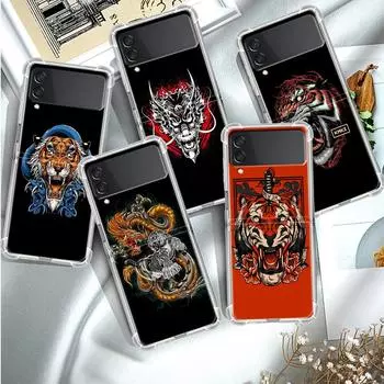Чехол с изображением тигра для Samsung Galaxy Z Flip 3 4 5g Funda Z Flip3, прозрачный жесткий противоударный чехол для ПК, чехол для телефона Samsung Z Flip 5G