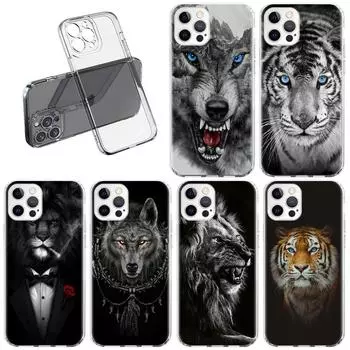 Чехол с изображением волка и льва для Apple iPhone 11 13 14 12 Pro 7 8 Plus XR X XS Max 6 6S 14Pro, прозрачный силиконовый чехол для телефона iPhone 14 Pro Max