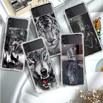 Чехол с изображением волка, собаки, кошки, птицы, льва, тигра, животного для Samsung Galaxy Z Flip 3 4 5g Funda Z Flip3, прозрачный жесткий противоударный чехол для телефона Samsung Z Flip 5G