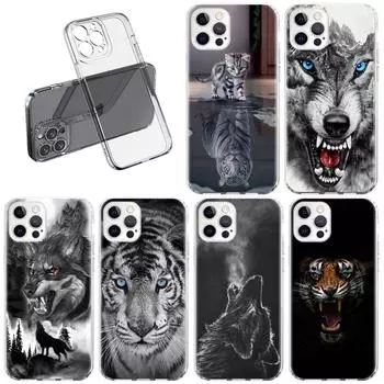 Чехол с изображением волка, собаки, кошки, птицы, льва, тигра, животного для Apple iPhone 11 13 14 12 Pro 7 8 Plus XR X XS Max 6 6S, прозрачный силиконовый чехол для телефона iPhone 14 Pro Max