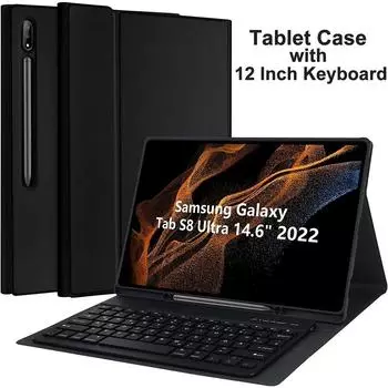 Чехол с клавиатурой Bluetooth для Samsung Galaxy Tab S8 Ultra 14,6 дюймов (2022 г.), 12 дюймов Tab A9 S9 Fe, кожаный чехол с держателем S Pen, чехол для планшета galaxy tab s9FE розовый