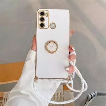 Чехол с кольцом-держателем, ремешок через плечо, чехол для TECNO Spark Go 2020 9T 10C CAMON 19 18 16/Infinix HOT 20 12 11 Motorola G60 G50 G30 G20 G10 MOTO E6S 2020 белый