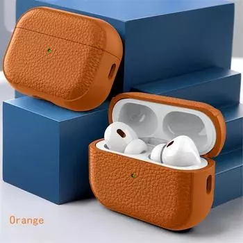 Чехол с кожаной текстурой для Apple Airpods 1 2 3 4 Pro Air Pods Wrieless Bluetooth Earphone Protective Cover Anti Lost Headphone Bag Airpods 1 2 nd оранжевый