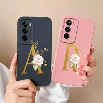 Чехол с красивыми цветочными буквами для Oppo Realme C63 C61 4G Reno12 Pro F Reno 12 12pro, защитный чехол от падения, жидкий мягкий силиконовый чехол для парных телефонов, корпус Oppo Reno12 5G