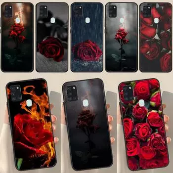 Чехол с красным цветком для Samsung Galaxy A34 A54 A14 A12 A22 A32 A52 A51 A71 A50 A53 A73 A13 Задняя крышка Samsung A73 5G