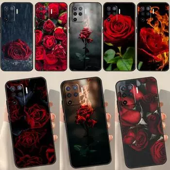 Чехол с красным цветком розы для OPPO Find X3 Lite X5 Pro A5 A9 A31 A53 S A83 A91 A93 A54 A74 A94 A15 A16 A52 A72 OPPO A52