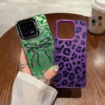 Чехол с кружевным бантом и леопардовым принтом для iPhone 16 Samsung A55 A35 S24 Xiaomi Redmi Note 13 Pro 14C Huawei Honor 200, противоударный чехол-бампер с защитой от царапин Samsung A54 5G