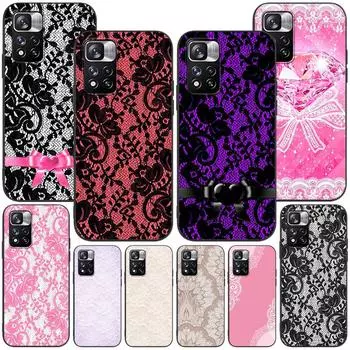 Чехол с кружевом и цветами для Xiaomi Redmi Note 11 10 10S 8 9 9S 11E 12 Pro Plus 7 8T 11S 11T 5 Pro, мягкий черный чехол из ТПУ для телефона Redmi Note 5 Pro