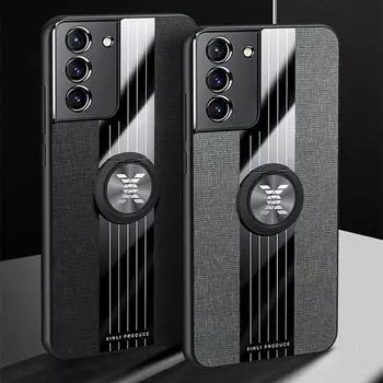 Чехол с льняной текстурой для Samsung Galaxy S22 S21 S20 FE S10 S9 S8 Note 20 10 9 Ultra Plus Pro с автомобильным магнитным кольцом-держателем и подставкой For S22 розы красного