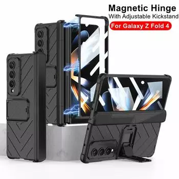 Чехол с магнитной петлей и защитой от падения для Samsung Galaxy Z Fold 4 5g, регулируемая подставка, жесткий магнитный чехол для ПК с защитной пленкой для экрана Case Only серый