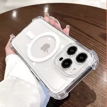 Чехол с магнитной присоской для iPhone 15 Pro Max: Прозрачная, полная защита с подушкой безопасности, конструкция против падения