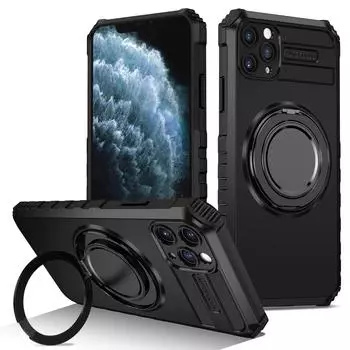Чехол с магнитным кольцом для IPhone 15 14 13 12 11 Pro Max Plus Mini XS Heavy Duty с камерой 360, чехол-подставка Magsafe, бамперы для телефона с беспроводной зарядкой For iPhone 11 темно-зеленого