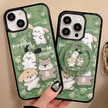 Чехол с магнитным креплением для iPhone 15 Pro, совместимый с iPhone 11, 12, 13 Pro Max, дизайн Grassland Cat and Dog. iPhone15promax