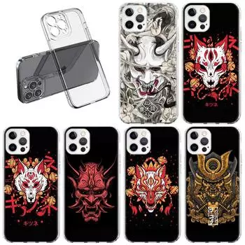 Чехол с маской самурая Они для Apple iPhone 11 13 14 12 Pro 7 8 Plus XR X XS Max 6 6S 14Pro прозрачный силиконовый чехол для телефона iPhone 14 Pro Max