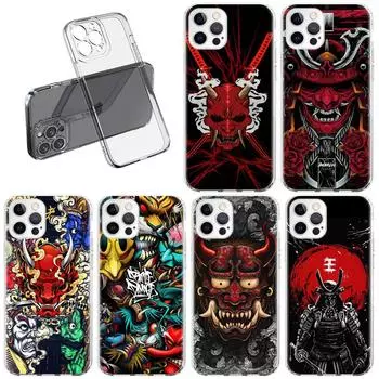 Чехол с маской самурая Они для Apple iPhone 11 13 14 12 Pro 7 8 Plus XR X XS Max 6 6S 14Pro прозрачный силиконовый чехол для телефона iPhone 14 Pro Max