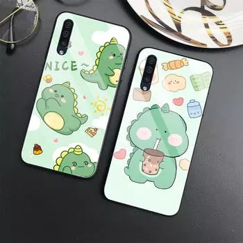 Чехол с милым динозавром из мультфильма для Samsung Galaxy A52 A70 A71 A73 A53 A13 5g A03 A72 A22 A21s A03 Core A42, крышка из закаленного стекла For Samsung A01