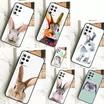 Чехол с милым кроликом для OPPO A57 A57S A77 A5 A9 A53 A52 A72 A96 A76 A16 A54 A74 A94 A38 A58 A78 A15 A17 OPPO A17