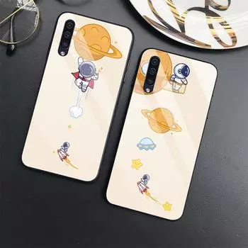 Чехол с милым лунным астронавтом для Samsung Galaxy A71 A72 A70 A73 A53 A13 5g A03 A22 A21s A03 Core A42 A52, роскошный стеклянный чехол For Samsung A03 Core