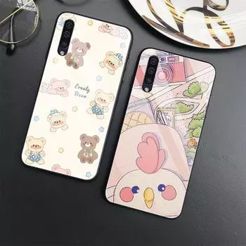 Чехол с милым медведем для Samsung Galaxy A52 A70 A71 A73 A53 A13 5g A03 A72 A22 A21s A03 Core A42, задние чехлы из закаленного стекла For Samsung A70
