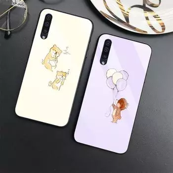 Чехол с милым медведем корги для Samsung Galaxy A52 A71 A72 A73 A53, стеклянный чехол для Samsung A13 5g A03 A22 A21s A03 Core A42 A70 For Samsung A03