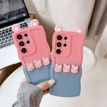 Чехол с милым мультяшным 3D лягушкой и градиентом для Samsung S24 S23 S22 S21 Ultra S20FE Plus A54 A52 A51 A50 A73 A71 A34 A33 A24 A14 5G/крышка для iPhone For Galaxy S24 зелёный