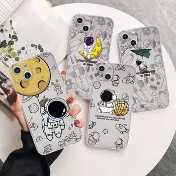 Чехол с милым мультяшным астронавтом для iPhone 14 11 12 Pro 13 Pro Max XR XS X 6s 7 8 Plus SE 2020 13 Mini Роскошный противоударный прозрачный чехол iPhone 14 Pro Max