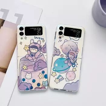 Чехол с милым мультяшным бокалом для вина и девушкой, космическая планета для Samsung Galaxy Z Flip 4, мягкий чехол Blue Ray для Galaxy Z Flip 3, чехлы For Galaxy Z Flip 4