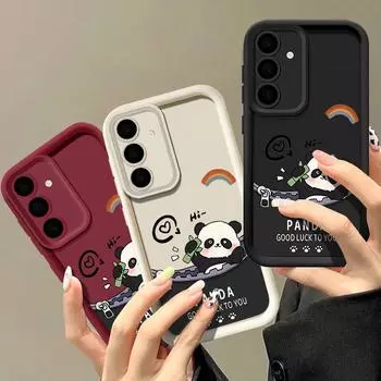 Чехол с милым рисунком панды для Samsung S25 S24 S22 Ultra Plus S23 S21 S20 Fe A15 A34 A35 A54 A53 A55 A56 A26 5g противоударный защитный силиконовый мягкий чехол Samsung S25 чёрный