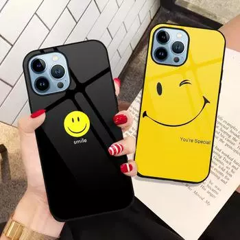 Чехол с милым смайликом и рисунком для Iphone 14 13 11 12 Pro Max Mini Xs Xr X 7 8 6s Plus Se 2022, защитный чехол из закаленного стекла For iphone 7