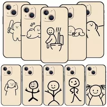 Чехол с мультяшным спичкой для iPhone 11, 12, 13, 15, 14 Pro Max, чехол для телефона X XR XS 7 8 Plus SE 2020, роскошный черный мягкий силиконовый чехол Funda iPhone 12