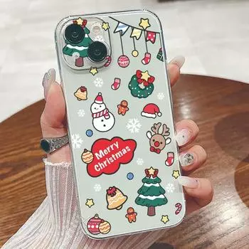 Чехол с новогодним рождественским принтом лося для iPhone 16 Plus 15 Pro Max 14 Pro 13 12 11, глянцевый прозрачный, ударопрочный, тонкий, жесткий чехол для телефона из ПК iPhone 16