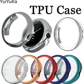 Чехол с пленкой для Google Pixel Watch / Pixel Watch 2 Ремешок TPU Мягкий полный защитный чехол Защитный бампер для экрана Аксессуары для Pixel Watch for Google Pixel Watch 1/2 зелёный