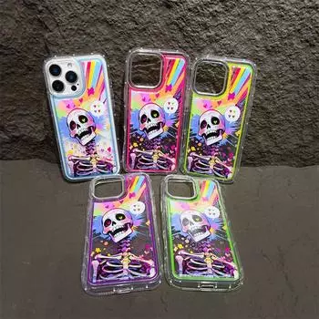 Чехол с подушкой безопасности Halloween Skull Head, светящийся в темноте, для iPhone 16 Pro Max 15 14 Plus 13 12 11 Pro Samsung S24 S23 S22 Ultra, защитный чехол от падения Samsung S24 Ultra синий
