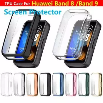 Чехол с покрытием для Hawwei Band 9 8 Samrt Watch Strap Full Cover Bumper TPU Защитные аксессуары Защитная пленка для экрана Band8 Band9 For Huawei Band 9