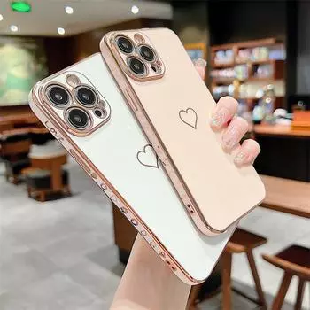 Чехол с покрытием Love Heart для Iphone 12 11 13 14 Pro Max, роскошный противоударный мягкий силиконовый чехол с гальваническим покрытием для Iphone 14 For iPhone 12Pro Max