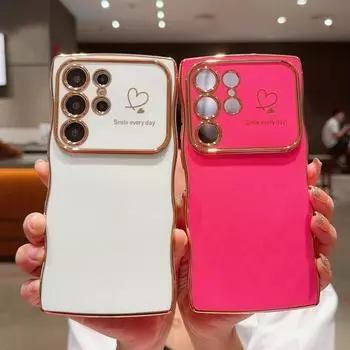 Чехол с покрытием Love Heart Wave Frame для Samsung S24 Ultra S23 FE, сплошной цвет, полная защита, противоударный мягкий чехол для телефона Samsung S24 Ultra чёрный