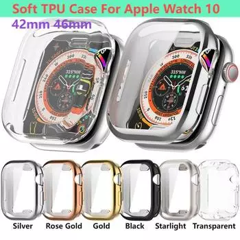 Чехол с покрытием TPU для Apple Watch Series 10 42 мм 46 мм, ремешок Samrt, полный защитный бампер, чехол для аксессуаров Iwatch S10, защитный экран Apple Watch10 42mm прозрачный